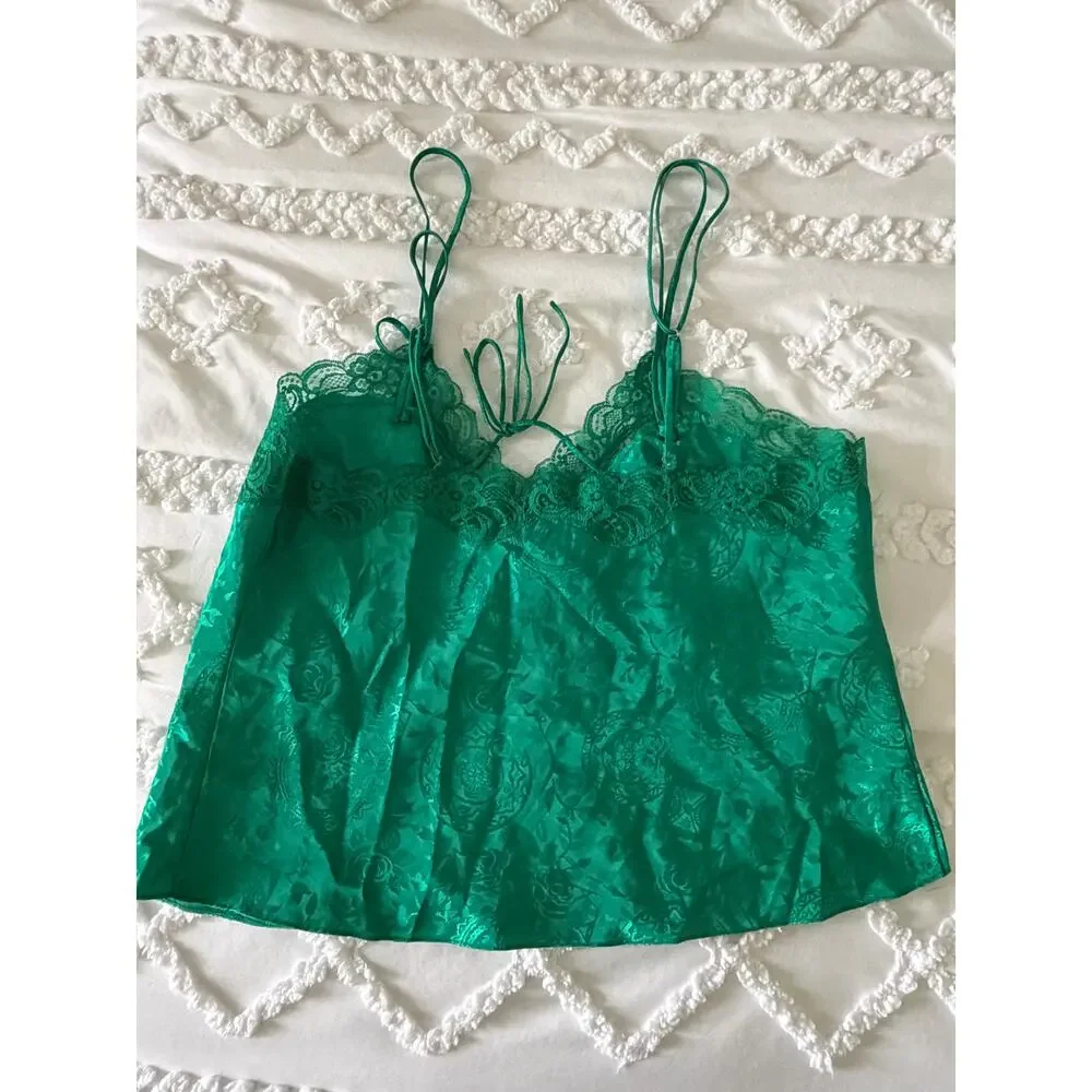 Vintage Victoria Secret Gold Label Green Satin Lace Lingerie Set S